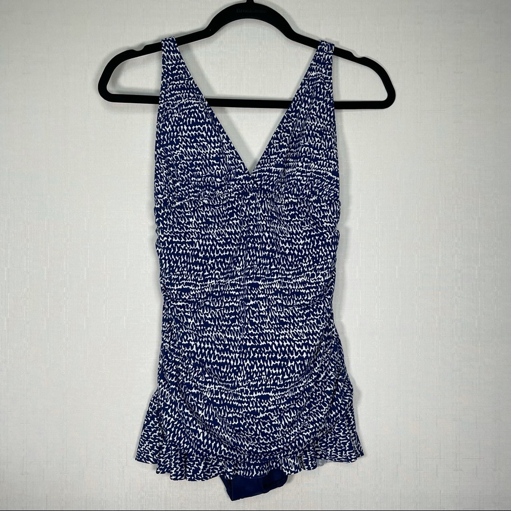 La Blanca White Blue One Piece Bathing Suit Dress